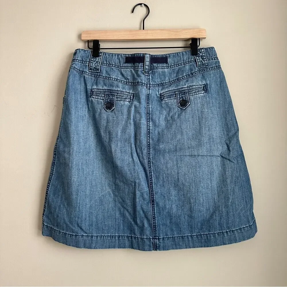 Talbots Denim A-Line Skirt Women’s 14 Blue 100% Cotton Drawstring Waist Pockets
